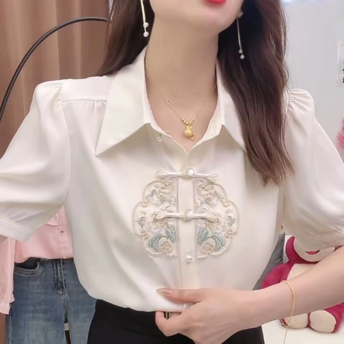 新中式国风衬衫女2025夏季新款中年妈妈气质减龄百搭显瘦,女装/女士精品,大码内搭,淘宝优惠券,粉丝福利购,淘宝优惠卷