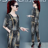 两件套 中老年妈妈夏装 新款 套装 中年女上衣服短袖 洋气2022宽松大码