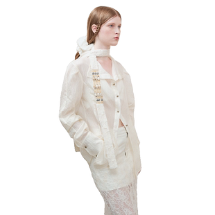 AnnoMundi创世纪元 微月昏昏 天丝透感 翻领微收腰中长款衬衫上衣