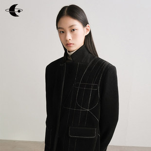 00创世纪元 经纬独行 不对称明线线迹 廓形毛呢西装