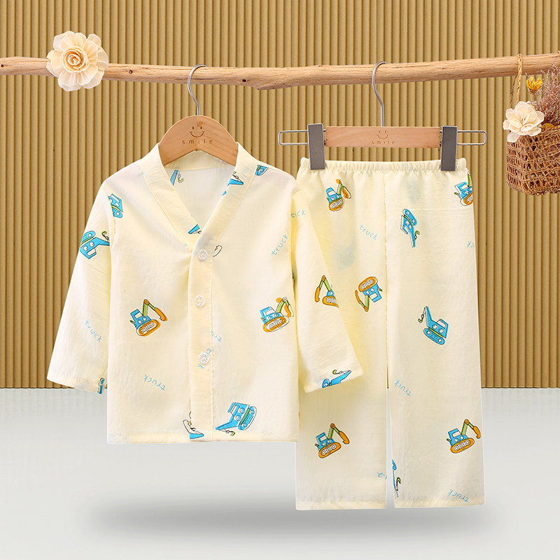 夏季儿童云朵棉V领款男童女童中小大童薄款男宝宝空调家居服套装