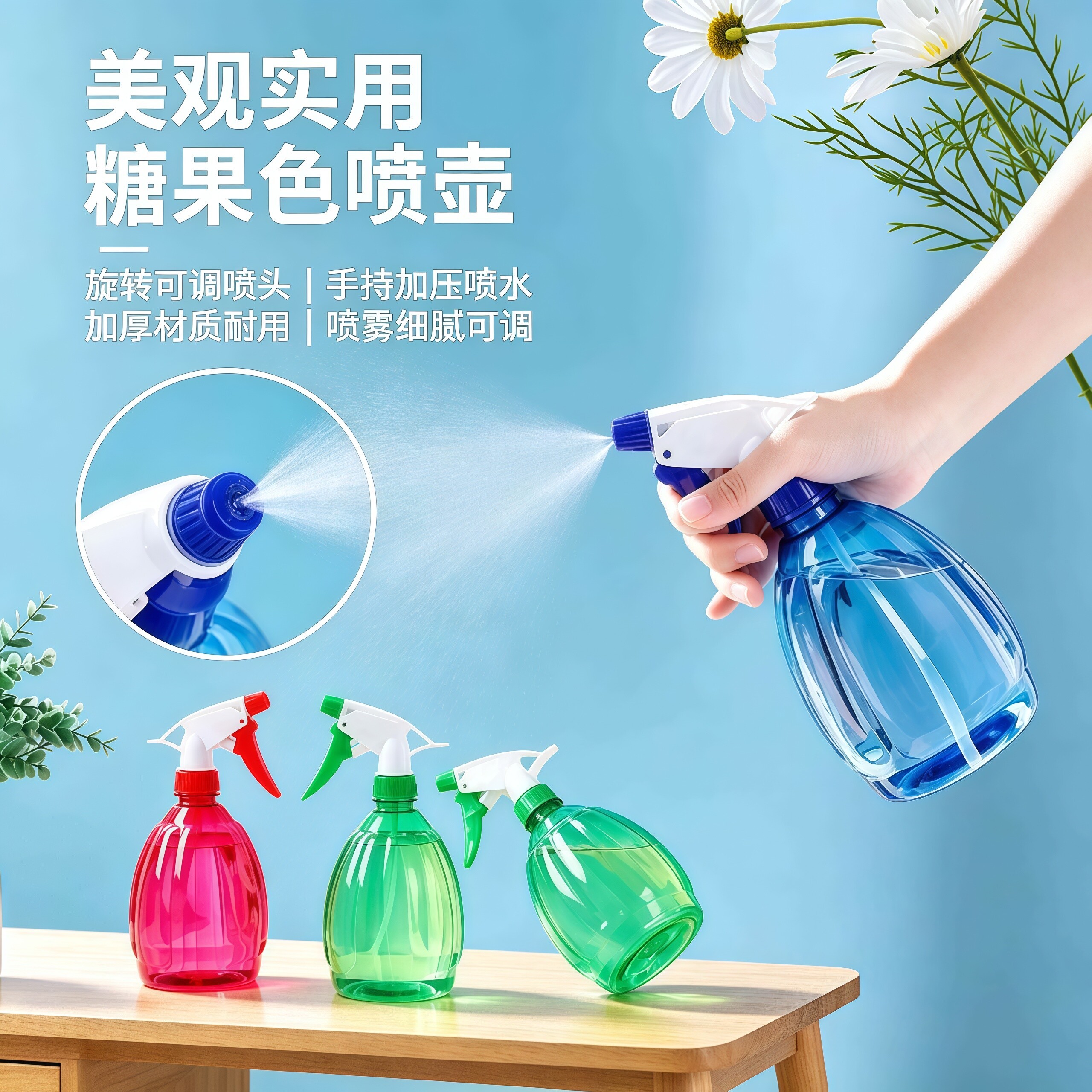 糖果色喷壶家用浇花清洁可调喷头