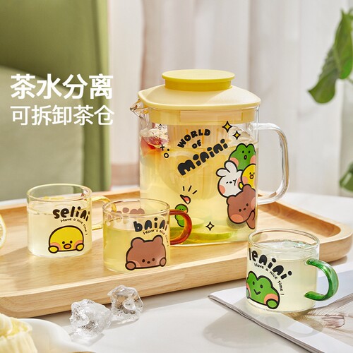 布朗熊凉水壶玻璃水壶家用冷水壶泡茶壶杯套装耐高温玻璃凉水杯