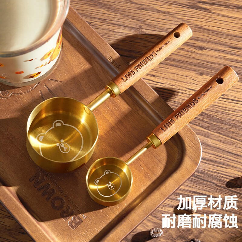 布朗熊咖啡豆量勺克数勺胡桃木柄不锈钢量勺咖啡粉定量计量勺子