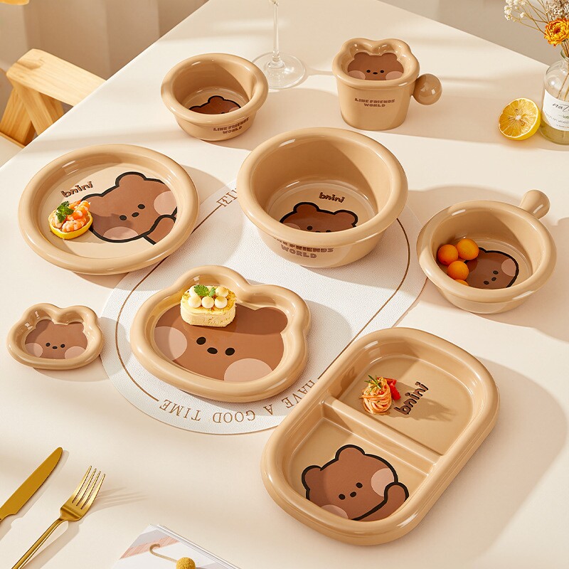 LINE碗碟套装家用可爱陶瓷蘸料碟杯子沙拉碗餐具分割饺子菜盘子