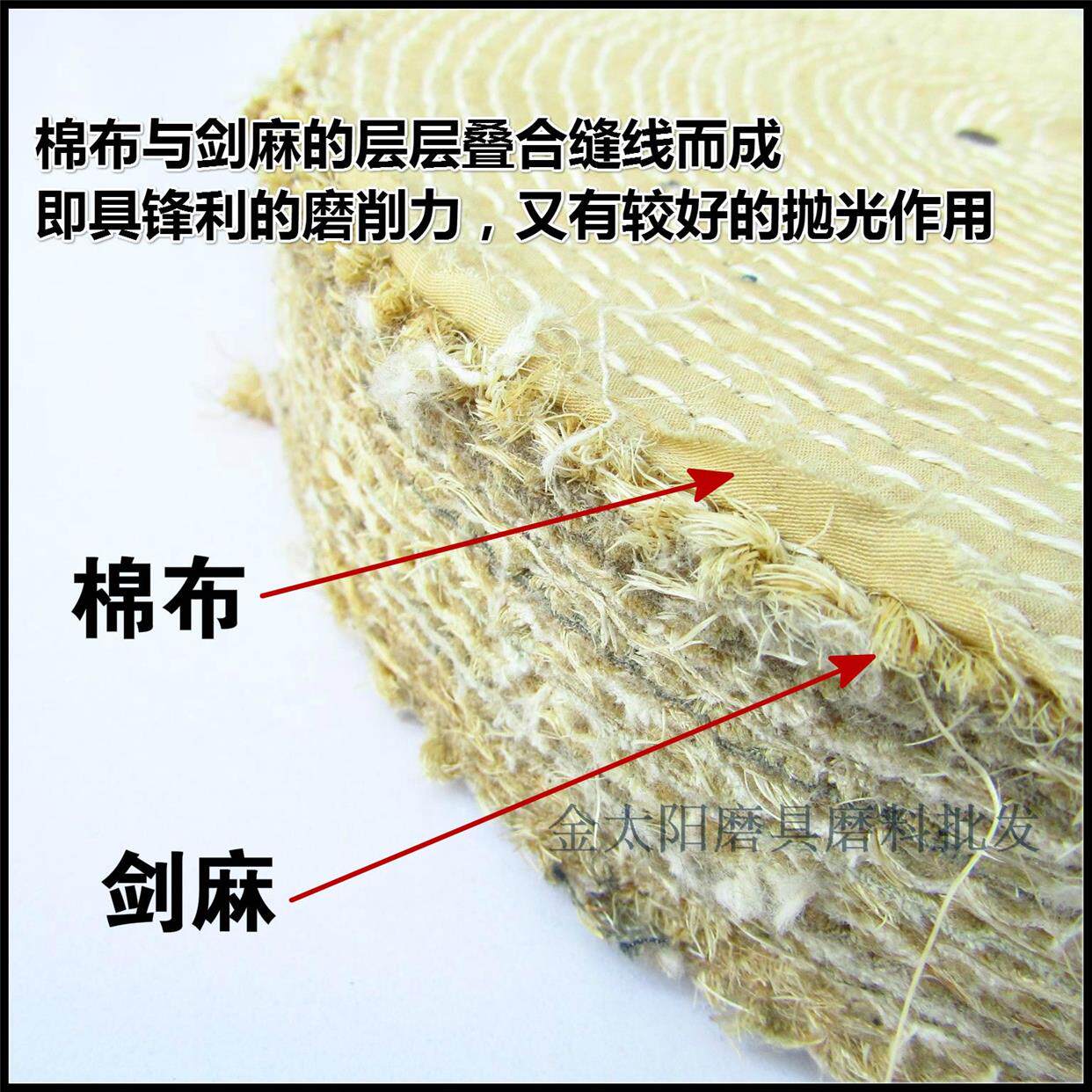 麻轮 抛光麻布轮 剑麻油麻轮不锈钢粗抛光缝线棉布硬200 250*40mm
