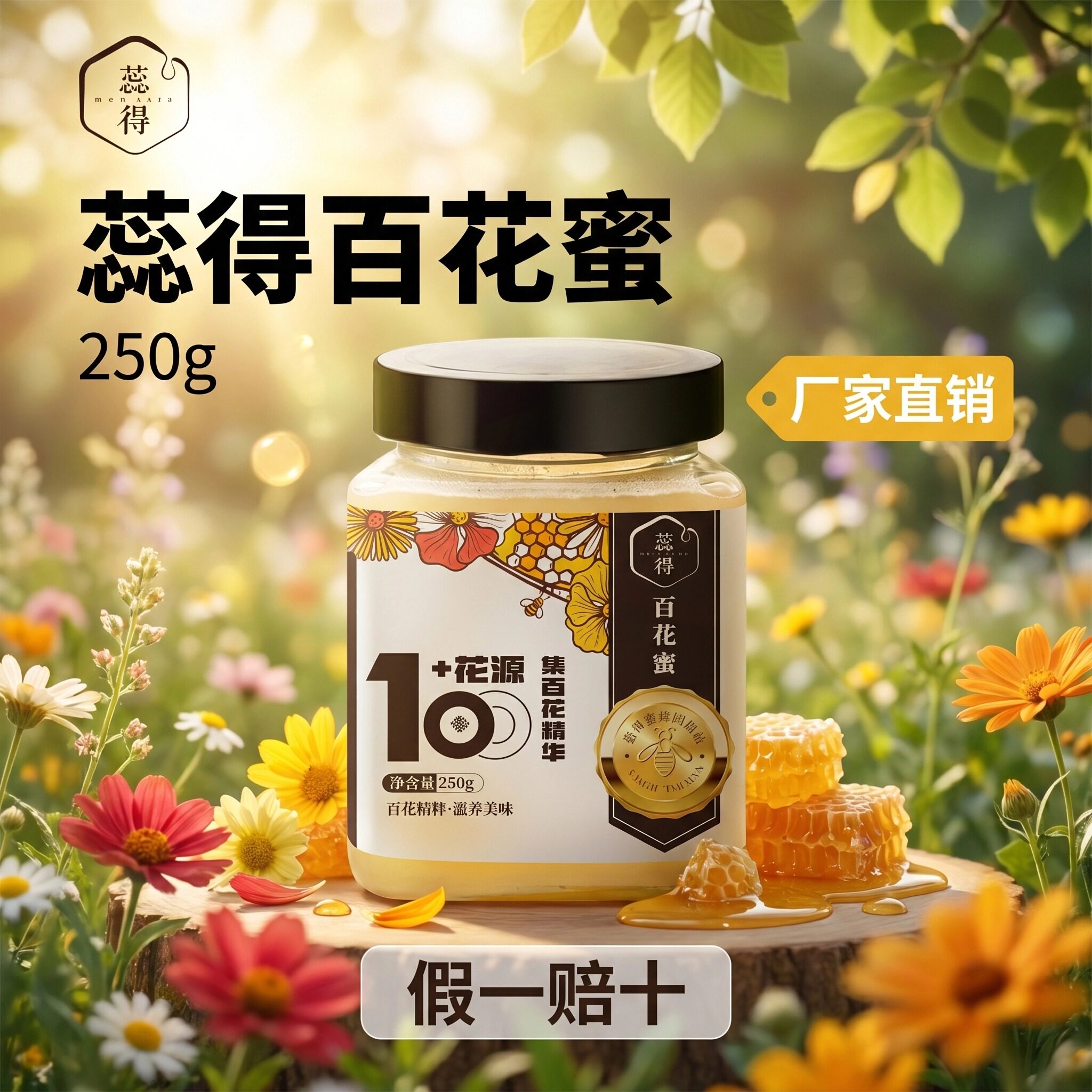 蕊得百花蜜250g 高活性蜂蜜纯正优质天然野生百花蜜瓶装品牌直销