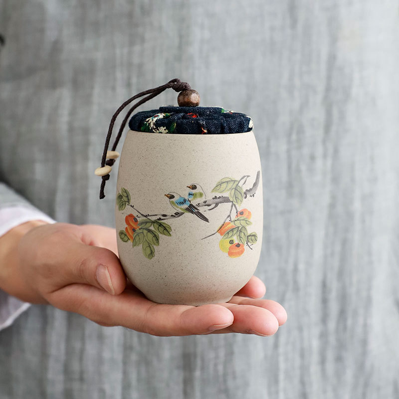 粗陶便携陶瓷茶叶罐密封罐小号