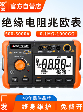 胜利绝缘电阻测试仪VC60B+高压绝缘电子摇表500V1000V数字兆欧表