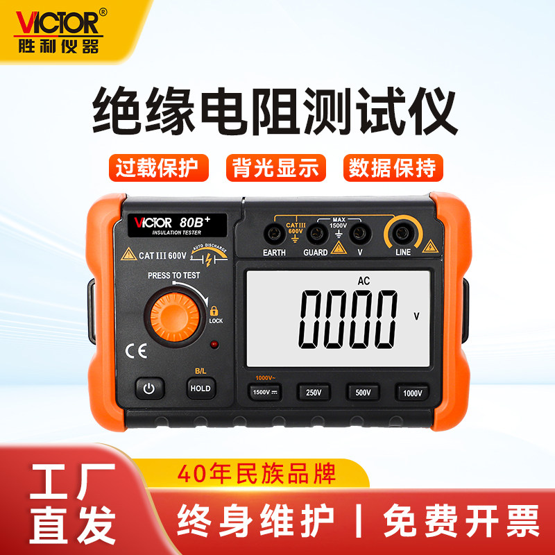 胜利绝缘电阻测试仪VC60B+高压绝缘电子摇表500V1000V数字兆欧表