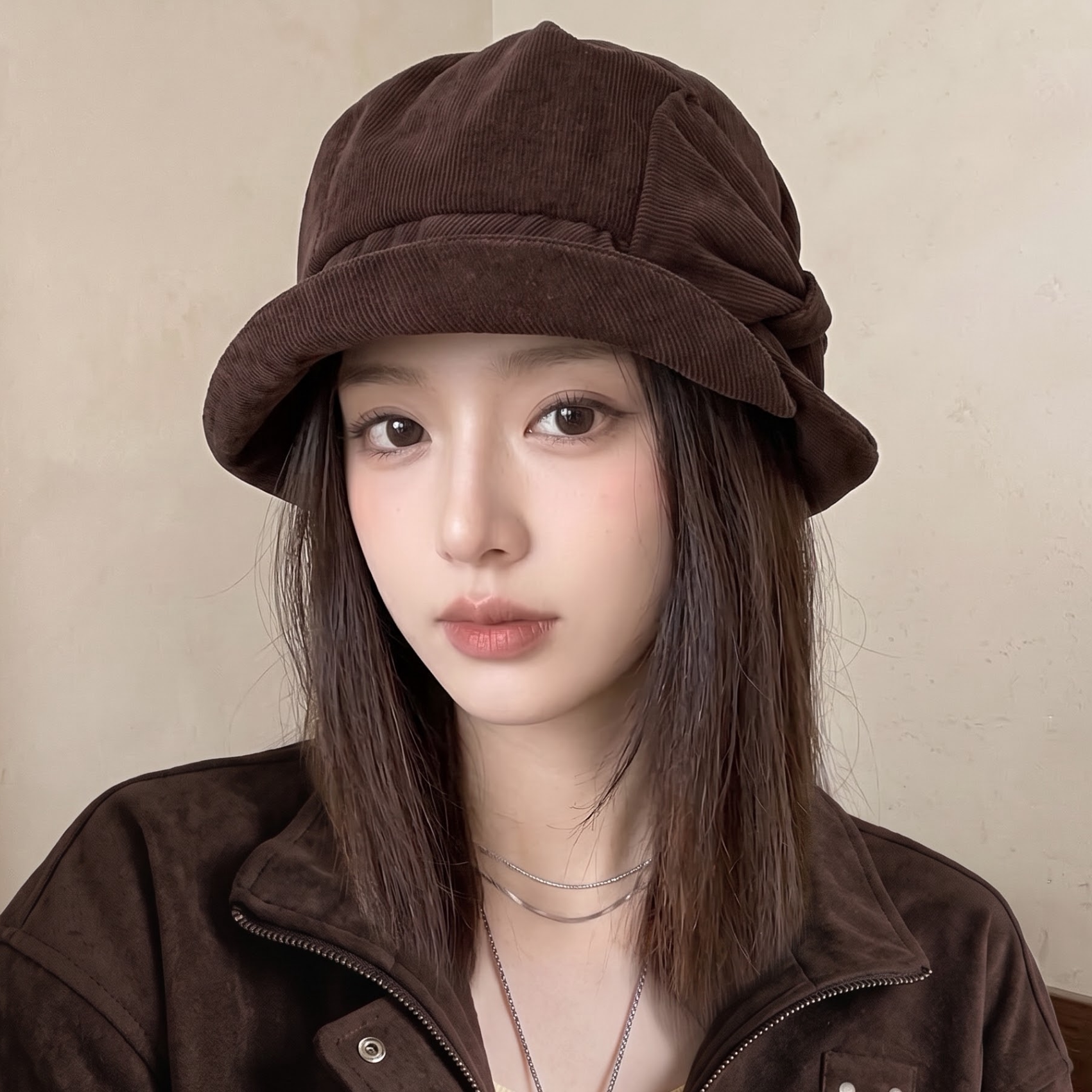 渔夫帽竖纹肌理复古修脸百搭秋冬
