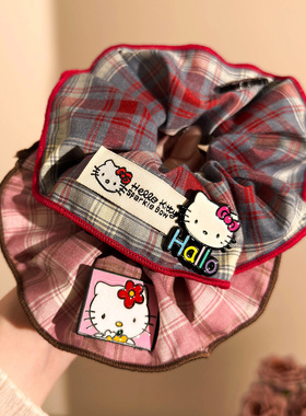 可爱格纹kitty大肠发圈女2026新款高级感头绳发饰扎马尾皮筋发绳