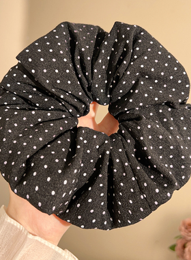 韩系黑色波点大肠发圈女高级感慵懒风扎头发头绳丸子头百搭发饰