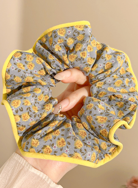 法式复古黄灰色碎发大肠发圈女高级感扎发头绳丸子头发绳皮筋发饰