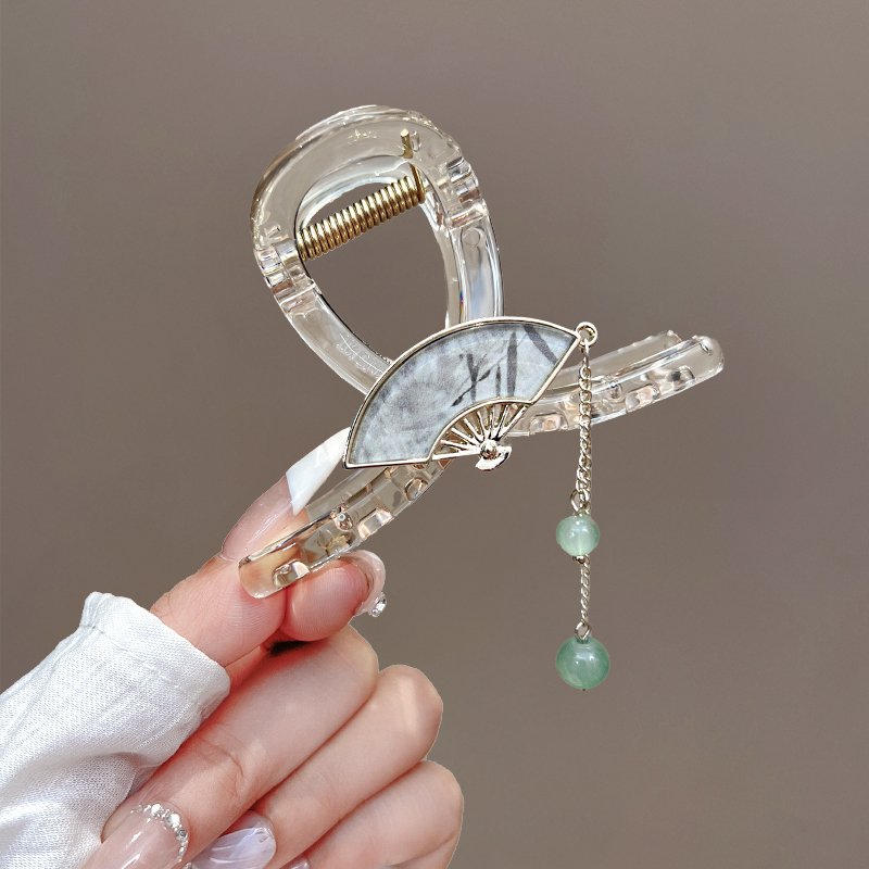 古风扇子流苏抓夹女新中式发夹