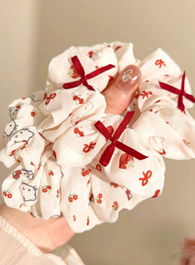 新年韩系碎花kitty大肠发圈女可爱蝴蝶结丸子头发绳扎发皮筋发饰