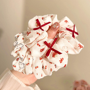 新年韩系碎花kitty大肠发圈女可爱蝴蝶结丸子头发绳扎发皮筋发饰