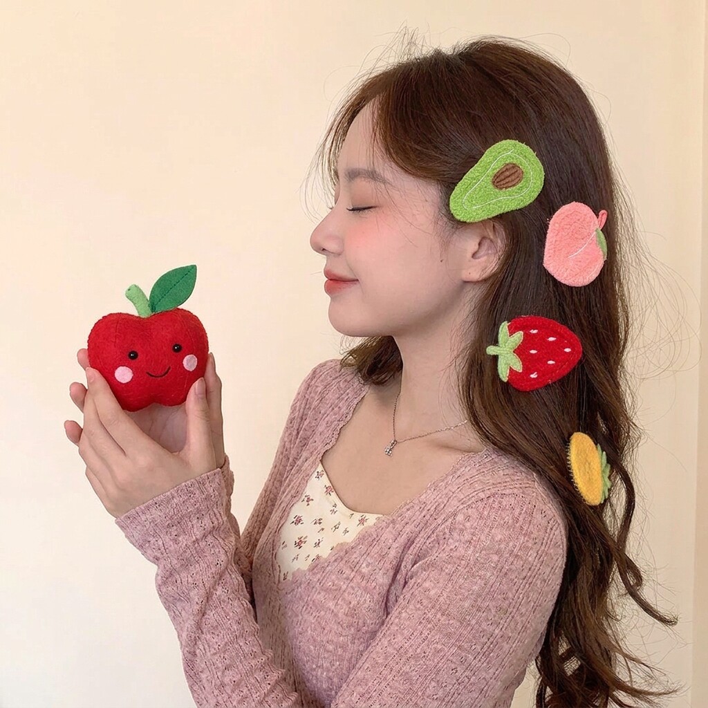 手工钩织碎发贴清新水果花卉造型日常侧边碎发整理元气发饰魔术贴