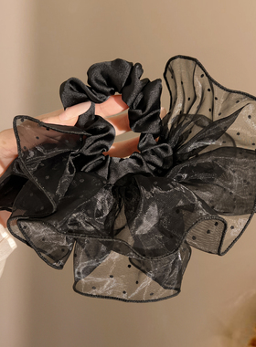 法式黑色波点蕾丝发圈女2025新款氛围感低马尾发绳扎头发头绳发饰