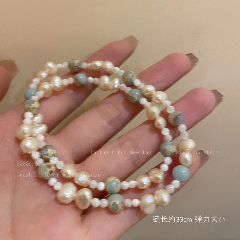精致蓝白珍珠寿山石手串女式2025年新款小众高级手饰闺蜜情侣手链