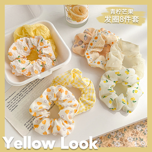 森系柠檬黄大肠发圈女2026新款小清新头花皮筋扎发丸子头发绳头饰