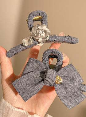 高级感灰色气质蝴蝶结发夹女2025新款后脑勺盘发抓夹头饰鲨鱼夹子