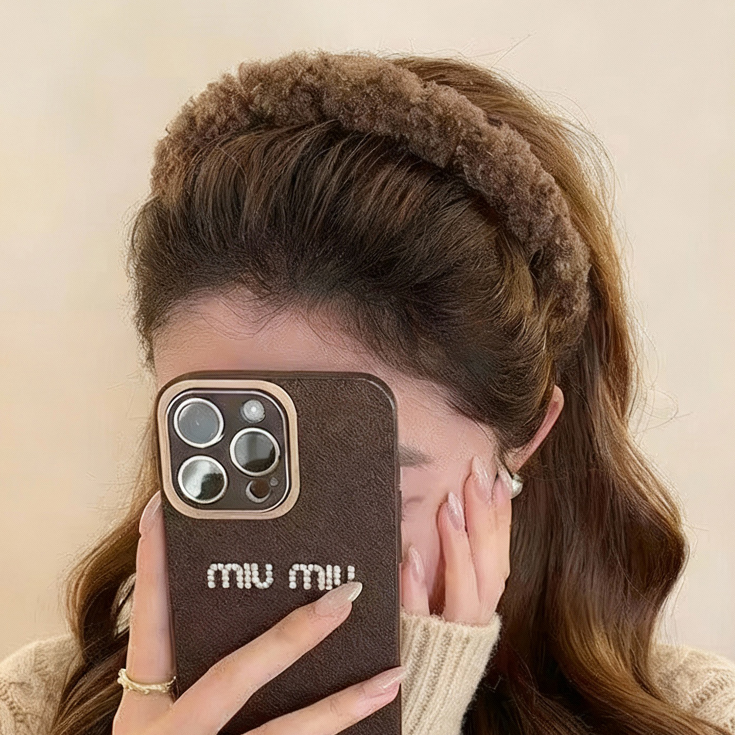 秋冬咖色带齿发箍女款防滑压发头箍高颅顶发卡纹理感刘海整理神器