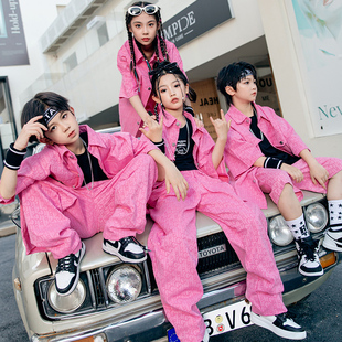 儿童街舞潮服男童嘻哈hiphop表演服女童牛仔套装 少儿炸街演出服酷