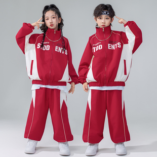 儿童元 女童走秀潮服嘻哈舞蹈潮服 旦演出服hiphop街舞男童高领套装