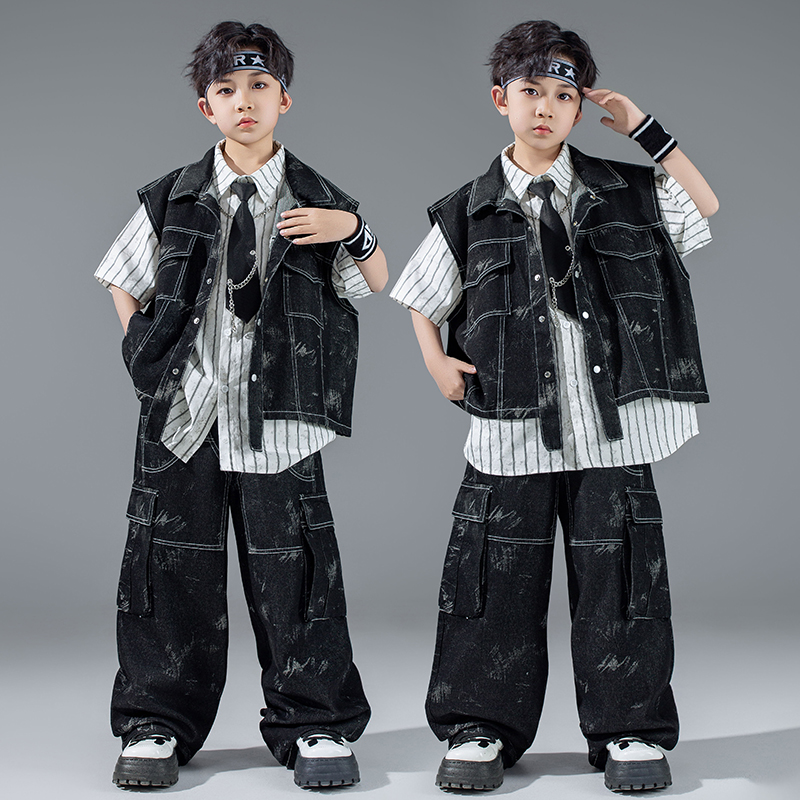 儿童街舞潮服潮流男童套装少儿架子鼓表演服hiphop男孩舞蹈演出服