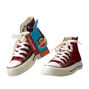 大嘴猴2025秋季新款高帮帆布鞋厚底增高酒红色板鞋情侣四季布鞋女