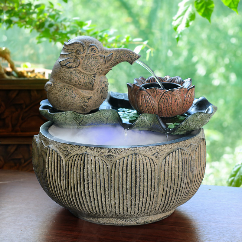 办公室装饰大象吐水流水生财摆件循环水茶室布置鱼池茶桌水系景观,家居饰品,流水摆件,淘宝优惠券,粉丝福利购,淘宝优惠卷