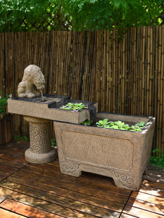 庭院户外大流水摆件循环水古法养鱼池小院成品水景鱼缸彷石槽造景