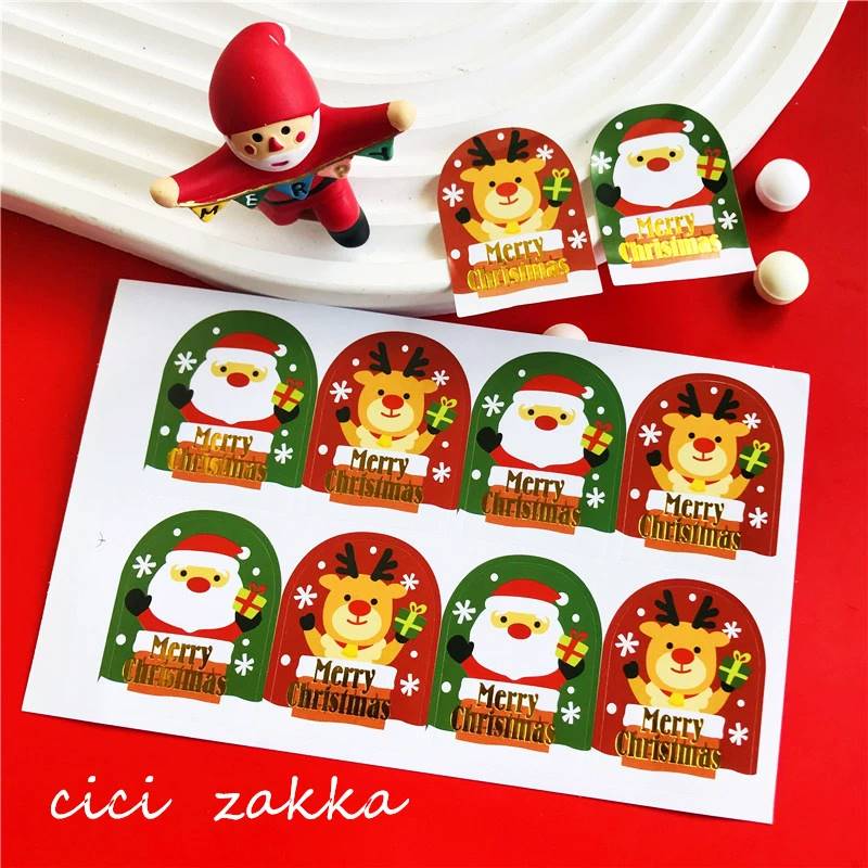 圣诞节贴纸装饰贴画儿童可爱卡通老人麋鹿糖果饼干密封贴红绿c图片