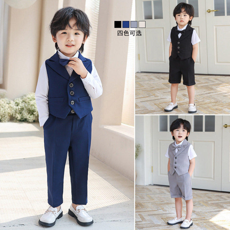 儿童马甲套装春夏中小童演出服演讲男童宝宝周岁花童婚礼服背带裤