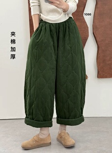 女直筒阔腿休闲裤 文艺纯色宽松加厚灯芯绒夹棉裤 新款 布愫®冬季