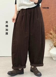 女直筒阔腿休闲裤 纯色百搭宽松加厚灯芯绒夹棉裤 潮 新款 布愫®冬季