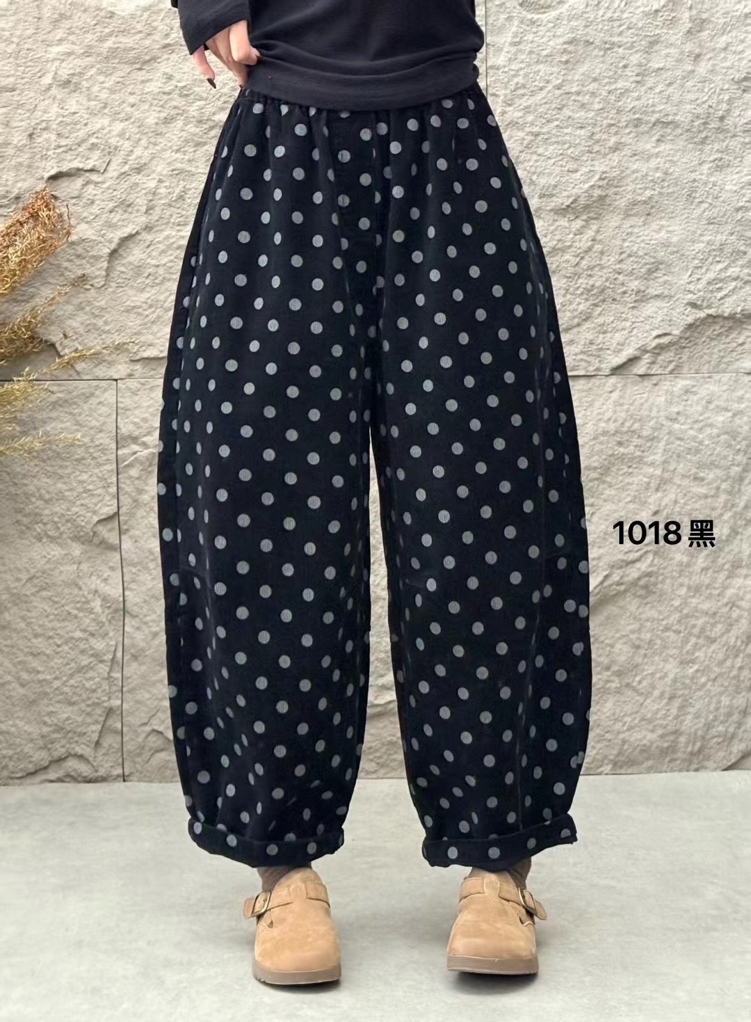 【布愫】秋季新款圆点宽松显瘦直筒灯芯绒裤女大码阔腿弯刀休闲裤