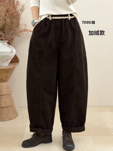 布愫®2026冬季加厚加绒宽松直筒灯芯绒休闲裤女显瘦弯刀阔腿裤潮