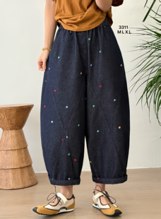 阔腿老爹裤 洋气十足 女大版 绣花宽松显瘦纯棉牛仔裤 布愫春夏新款