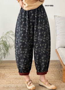 女妈妈阔腿休闲裤 印花民族风宽松双层纱棉麻裤 新款 布愫®2026春季