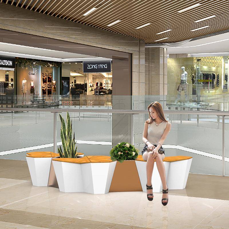 玻璃钢休闲椅户外花盆座椅组合广场等候凉亭创意花箱异形枫叶坐凳