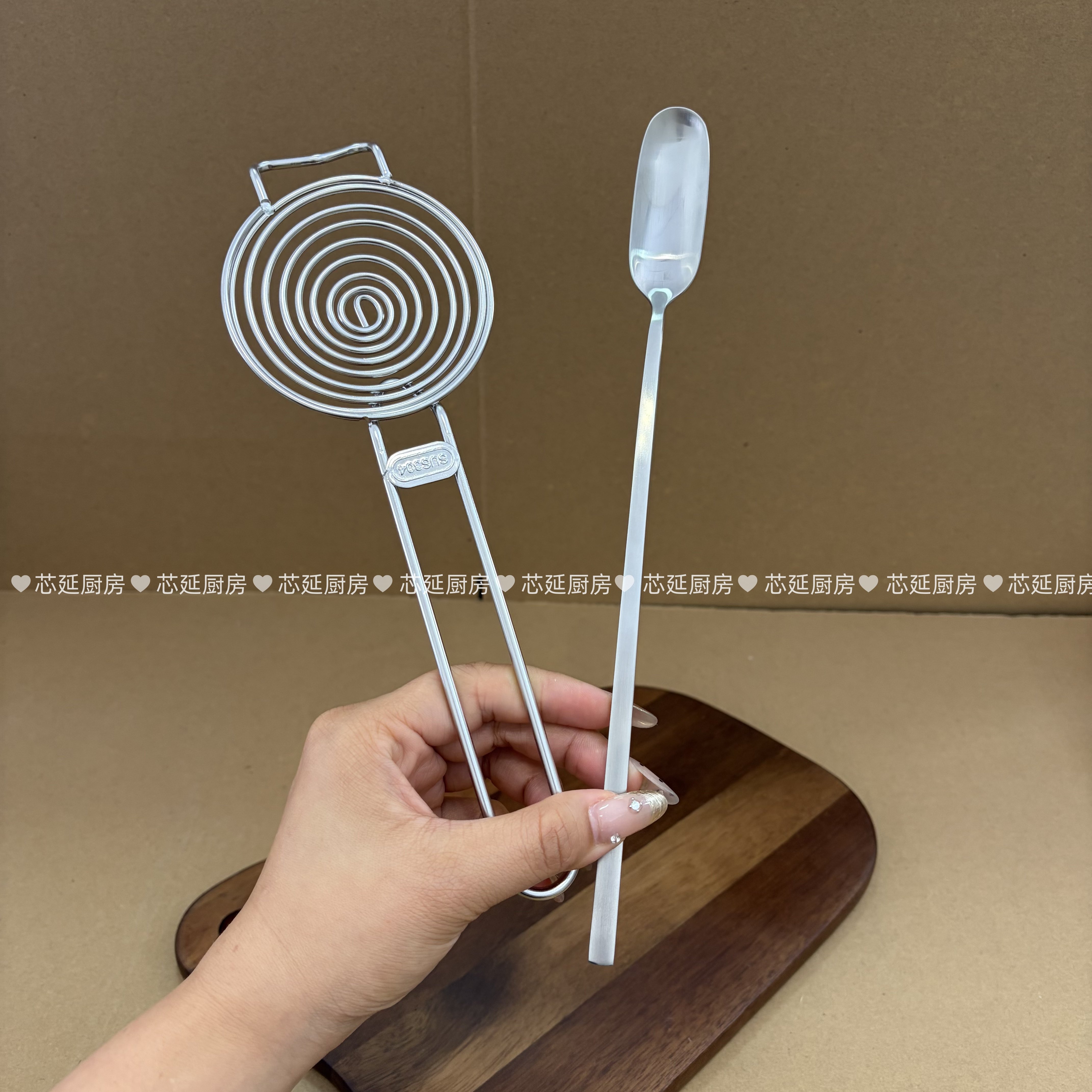 芯延厨房316钢咖啡果茶方头长柄搅拌勺304钢蛋清蛋黄分离器易清洗