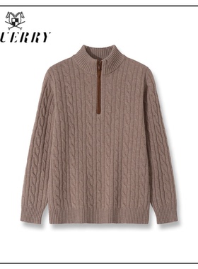 【元气珠珠】100%羊毛-EQ男装绞花工艺半拉链立领毛衣-M515