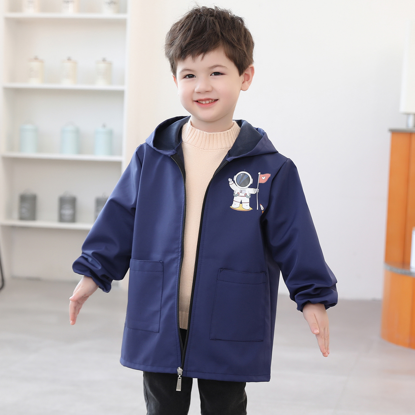 男童防水罩衣秋冬长袖学生连帽