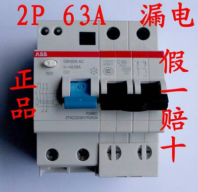 。ABB家用总保护器2P63A双进双出带漏电开关GSH202 AC 16A C40 C3