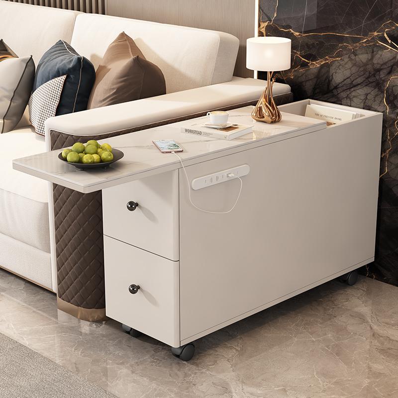 实木沙发边几岩板滚轮