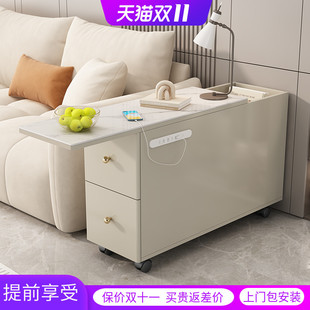 2024新款 奶油风实木沙发边柜边几角几沙发柜岩板客厅网红法式 角柜