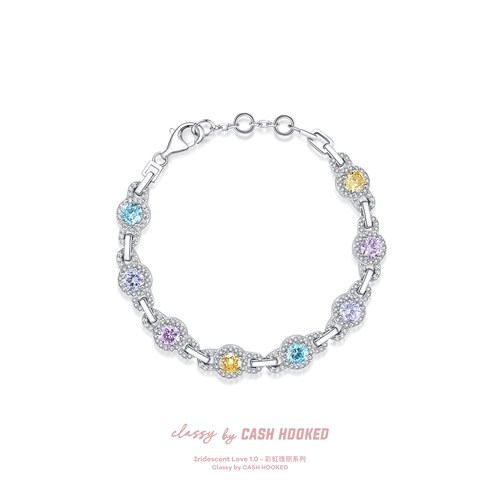 ClassybyCH 银饰 彩虹瑰丽系列 琥珀宝盒多彩石手链 轻奢生日送礼