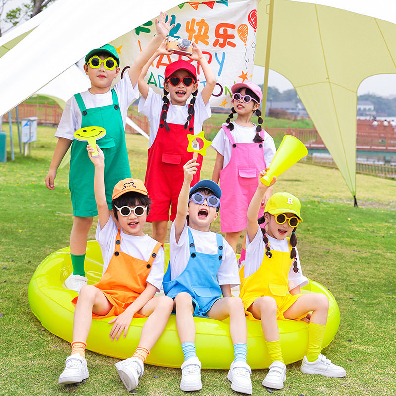 六一儿童背带短裤糖果色套装夏季小学生幼儿园大合唱舞蹈表